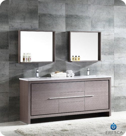 Fresca Allier 72" Gray Oak Modern Double Sink Bathroom Vanity w/ choice of faucet