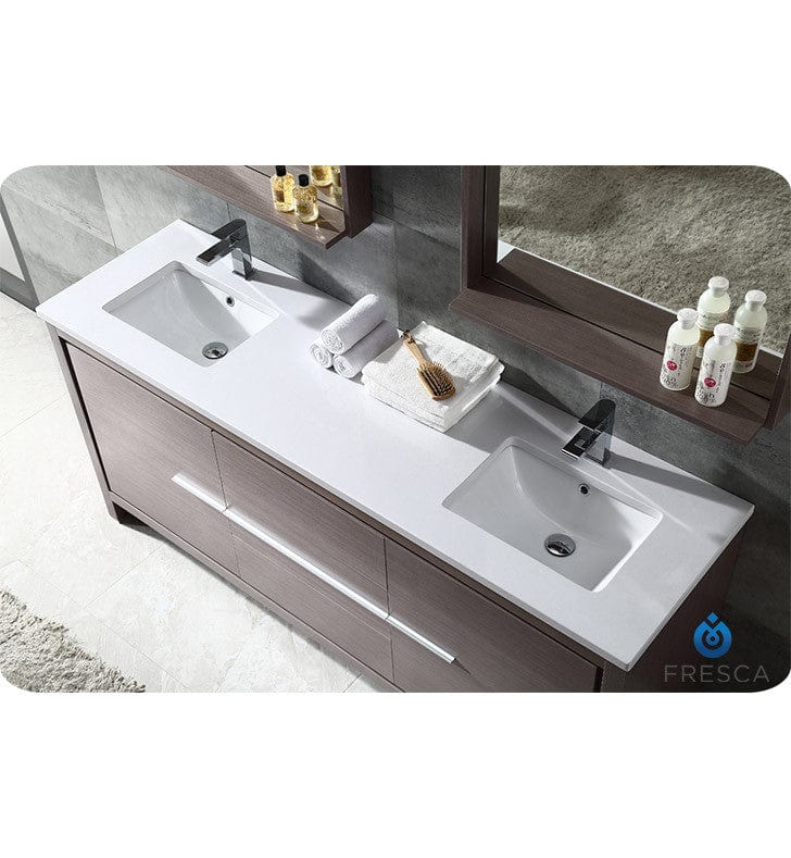 Fresca Allier 72 Gray Oak Modern Double Sink Bathroom Vanity w/ Mirror (FVN8172GO)