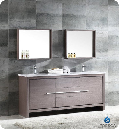 Fresca Allier 72 Gray Oak Modern Double Sink Bathroom Vanity w/ Mirror (FVN8172GO)