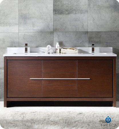 Fresca Allier 72 Wenge Brown Modern Double Sink Bathroom Cabinet w/ Top & Sinks