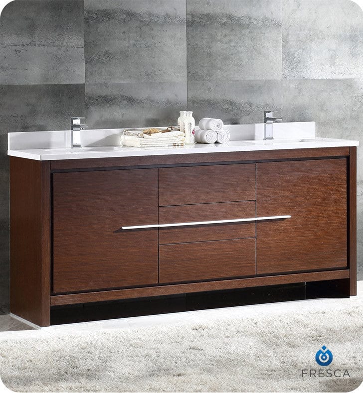 Fresca Allier 72 Wenge Brown Modern Double Sink Bathroom Cabinet w/ Top & Sinks