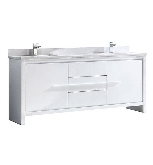 Fresca Allier 72" White Modern Double Sink Bathroom Cabinet w/ Top & Sinks