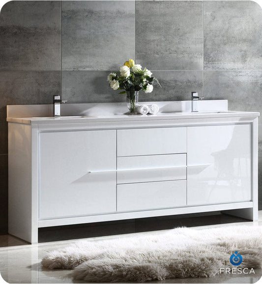 Fresca Allier 72 White Modern Double Sink Bathroom Cabinet w/ Top & Sinks