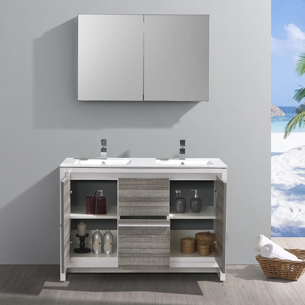 Fresca Allier Rio 48 Ash Gray Double Sink Modern Bathroom Vanity Set  w/ Medicine Cabinet