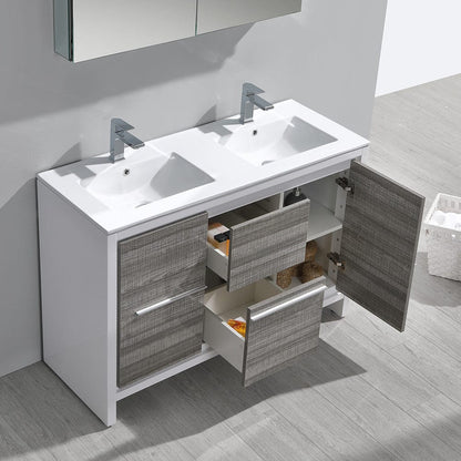 Fresca Allier Rio 48 Ash Gray Double Sink Modern Bathroom Vanity Set  w/ Medicine Cabinet