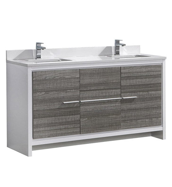 Fresca Allier Rio 60 Ash Gray Double Sink Modern Bathroom Cabinet w/ Top & Sinks