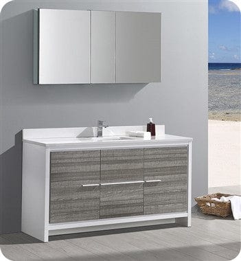 Fresca Allier Rio 60 Ash Gray Double Sink Modern Bathroom Cabinet w/ Top & Sinks