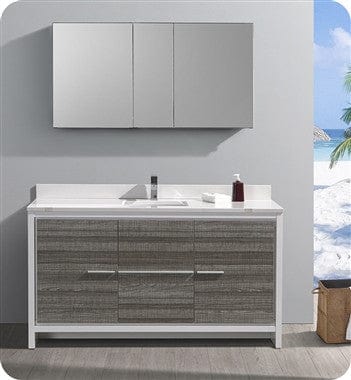 Fresca Allier Rio 60 Ash Gray Double Sink Modern Bathroom Cabinet w/ Top & Sinks