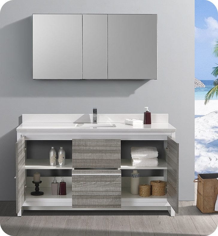Fresca Allier Rio 60 Ash Gray Double Sink Modern Bathroom Cabinet w/ Top & Sinks