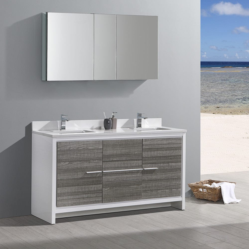 Fresca Allier Rio 60 Ash Gray Double Sink Modern Bathroom Vanity Set  w/ Medicine Cabinet