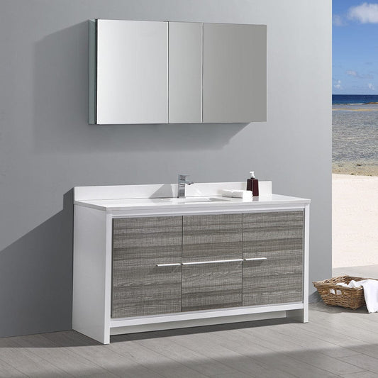 Fresca Allier Rio 60 Ash Gray Single Sink Modern Bathroom Vanity Set  w/ Medicine Cabinet
