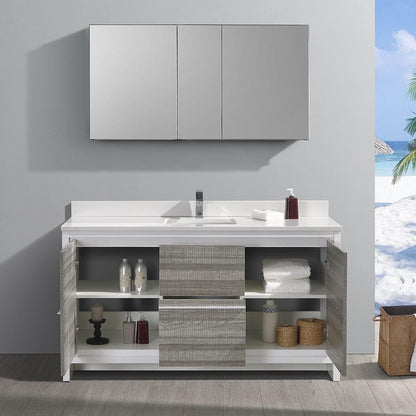 Fresca Allier Rio 60 Ash Gray Single Sink Modern Bathroom Vanity Set  w/ Medicine Cabinet