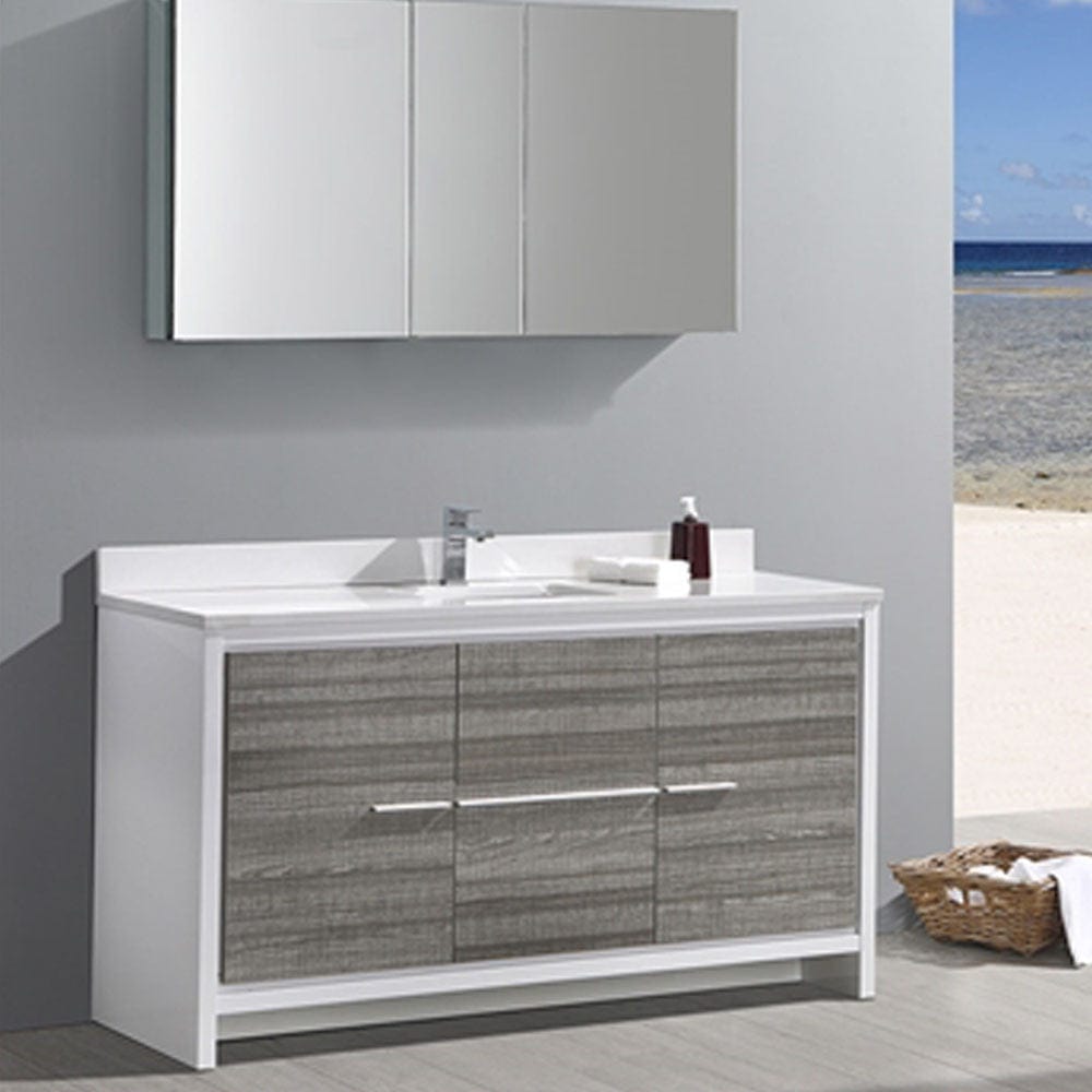 Fresca Allier Rio 60 Ash Gray Single Sink Modern Bathroom Vanity w/ Top & Sink