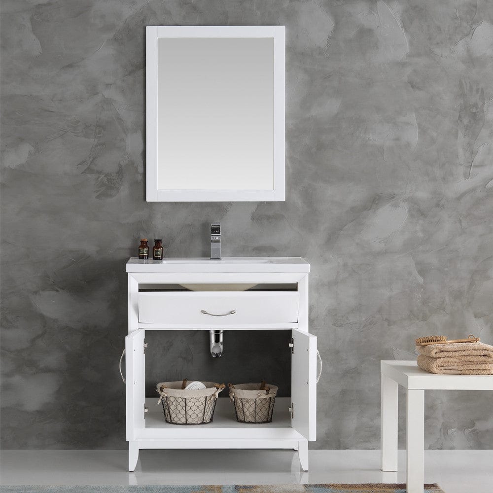 Fresca Cambridge 30 White Traditional Bathroom Vanity w/ Mirror