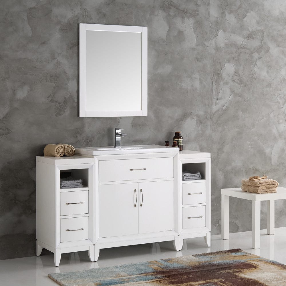 Fresca Cambridge 54 White Traditional Bathroom Vanity w/ Mirror