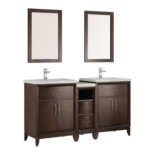 Fresca Cambridge 60" Antique Coffee Double Sink Traditional Bathroom Vanity w/ Mirrors