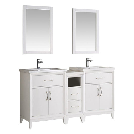 Fresca Cambridge 60 White Double Sink Traditional Bathroom Vanity w/ Mirrors