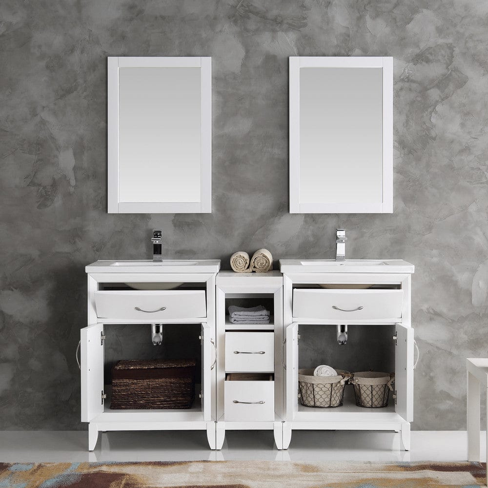 Fresca Cambridge 60 White Double Sink Traditional Bathroom Vanity w/ Mirrors