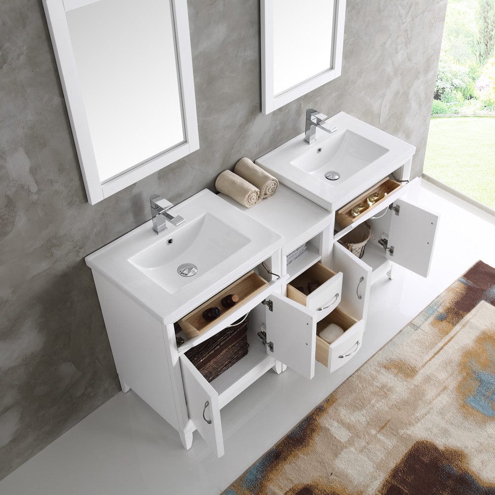 Fresca Cambridge 60 White Double Sink Traditional Bathroom Vanity w/ Mirrors