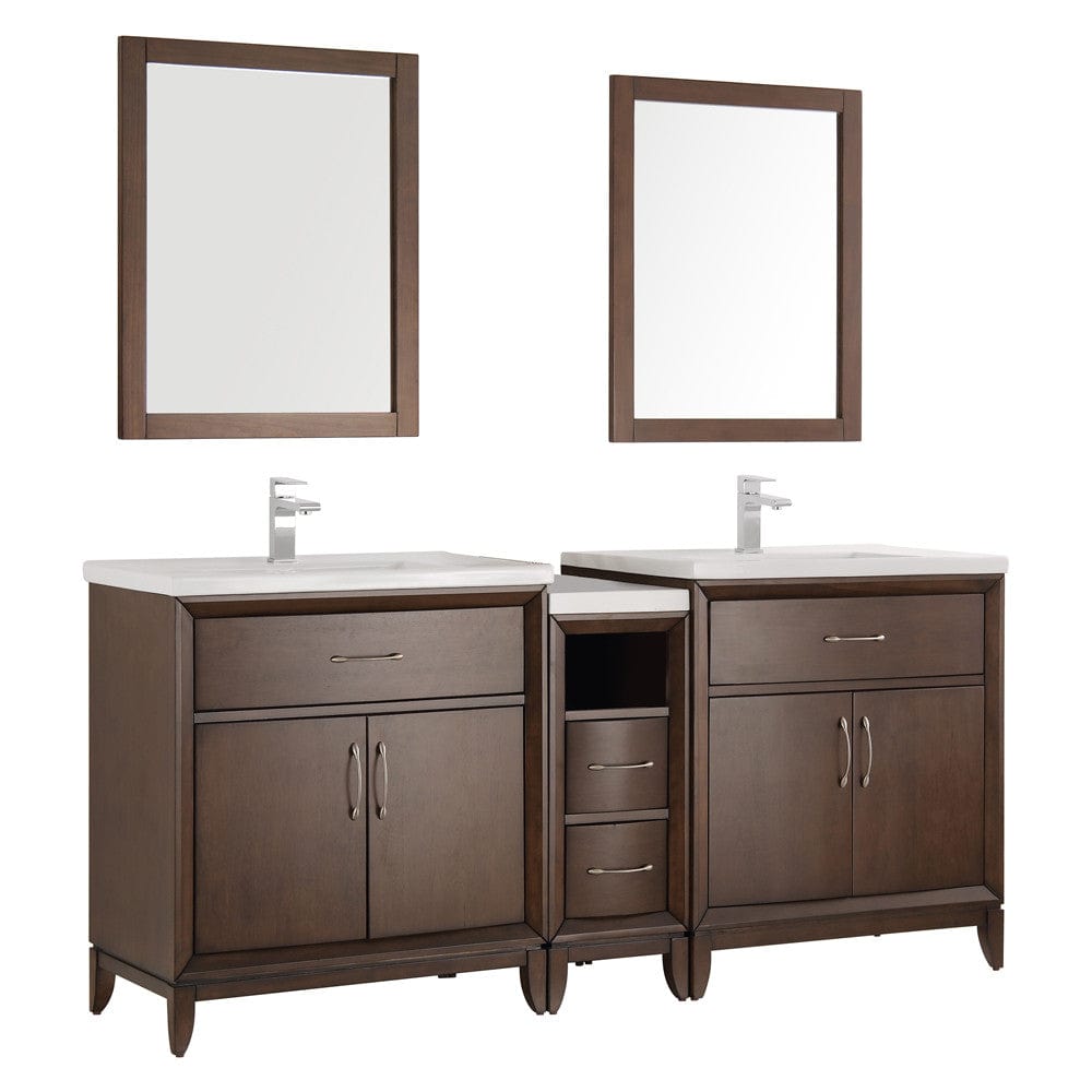 Fresca Cambridge 72" Antique Coffee Double Sink Traditional Bathroom Vanity w/ Mirrors