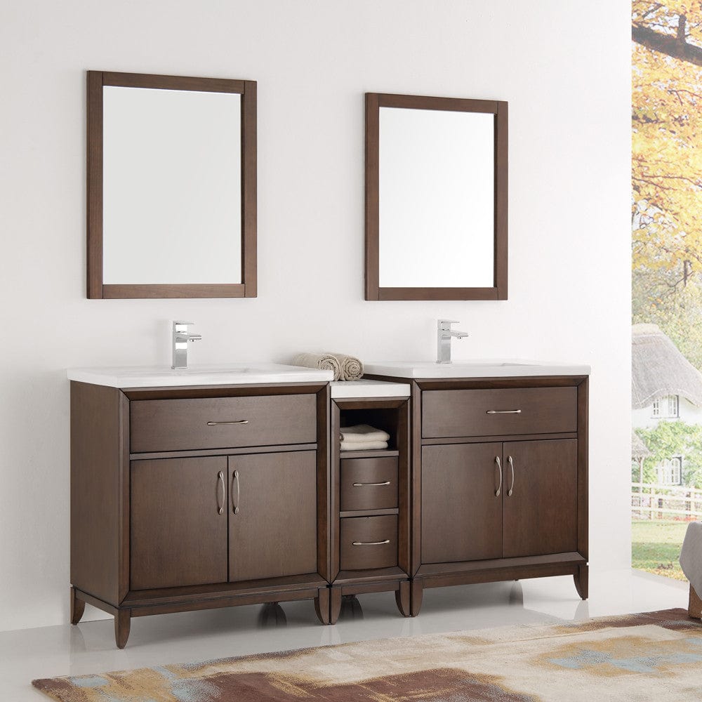 Fresca Cambridge 72 Antique Coffee Double Sink Traditional Bathroom Vanity w/ Mirrors