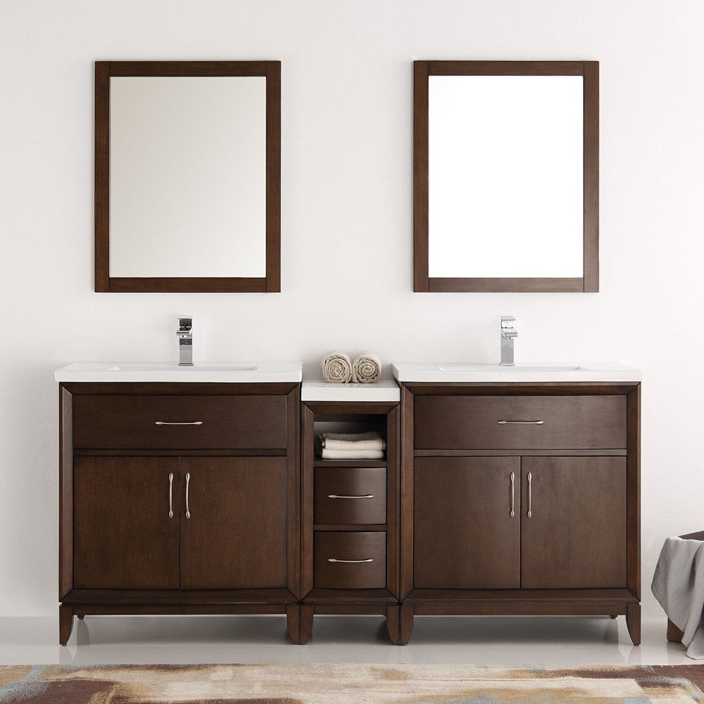 Fresca Cambridge 72 Antique Coffee Double Sink Traditional Bathroom Vanity w/ Mirrors