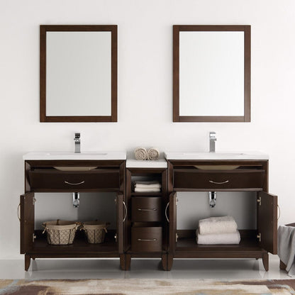 Fresca Cambridge 72 Antique Coffee Double Sink Traditional Bathroom Vanity w/ Mirrors