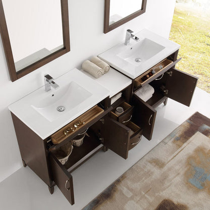 Fresca Cambridge 72 Antique Coffee Double Sink Traditional Bathroom Vanity w/ Mirrors