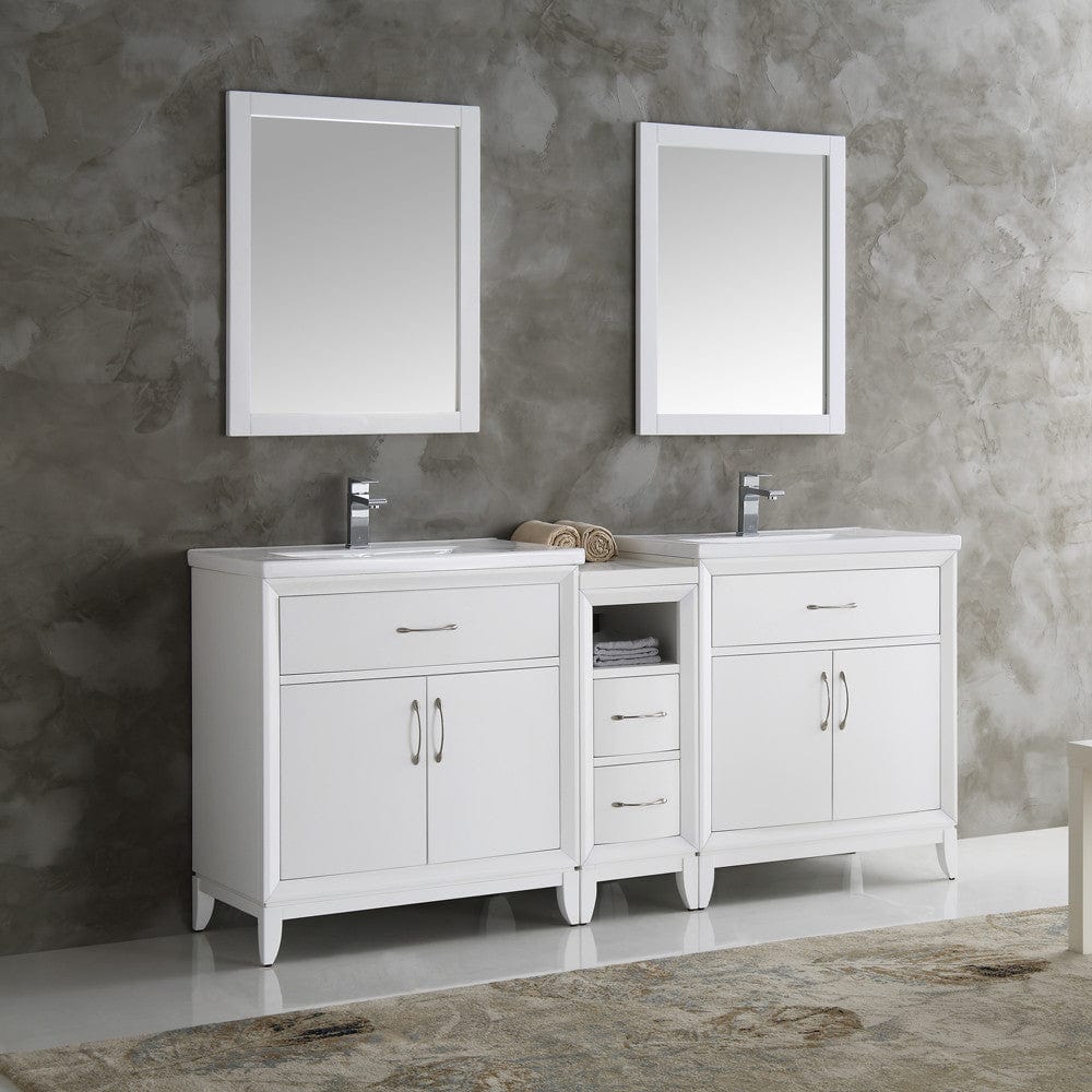 Fresca Cambridge 72 White Double Sink Traditional Bathroom Vanity w/ Mirrors