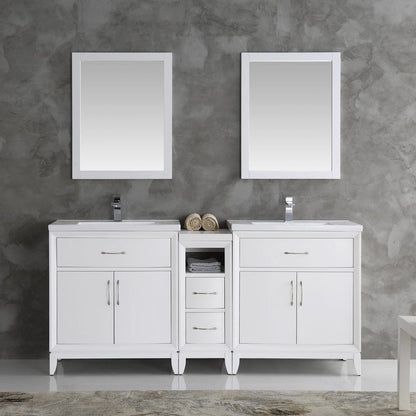 Fresca Cambridge 72 White Double Sink Traditional Bathroom Vanity w/ Mirrors