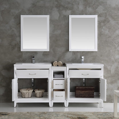 Fresca Cambridge 72 White Double Sink Traditional Bathroom Vanity w/ Mirrors