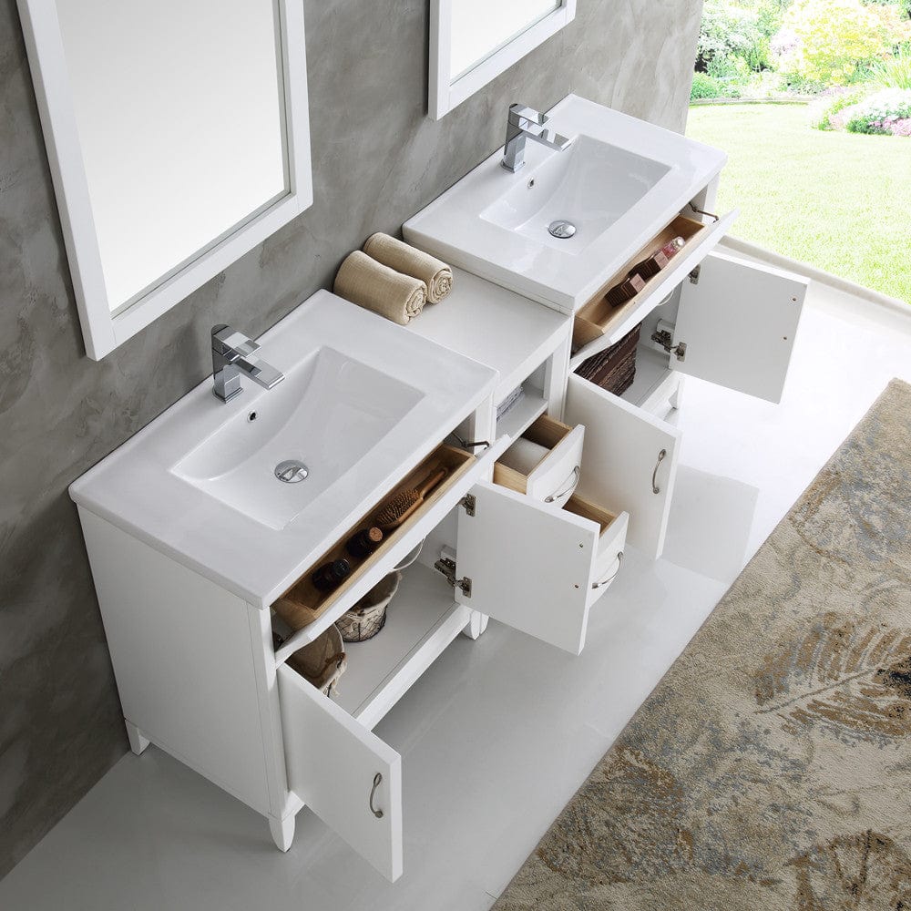 Fresca Cambridge 72 White Double Sink Traditional Bathroom Vanity w/ Mirrors