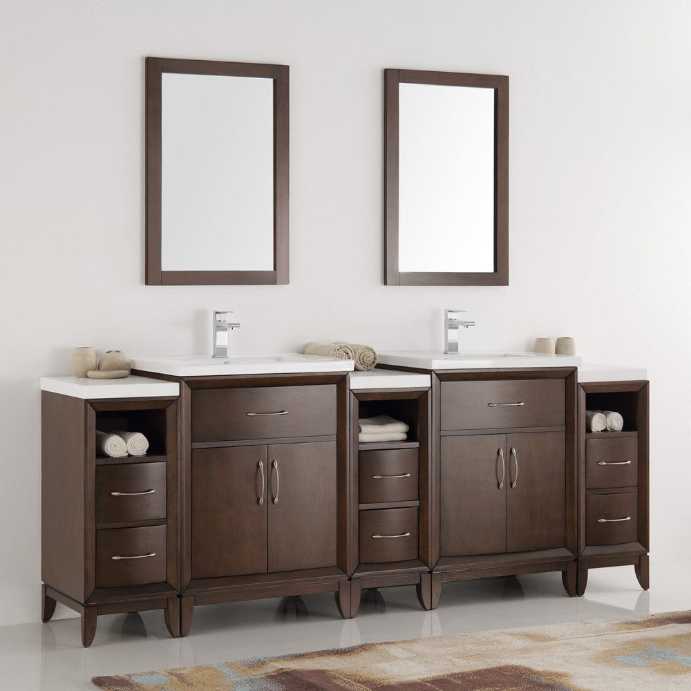 Fresca Cambridge 84" Antique Coffee Double Sink Traditional Bathroom Vanity w/ Mirrors