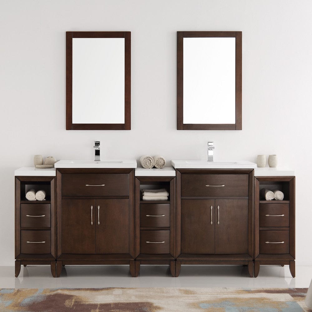 Fresca Cambridge 84 Antique Coffee Double Sink Traditional Bathroom Vanity w/ Mirrors