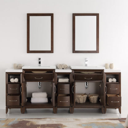 Fresca Cambridge 84 Antique Coffee Double Sink Traditional Bathroom Vanity w/ Mirrors