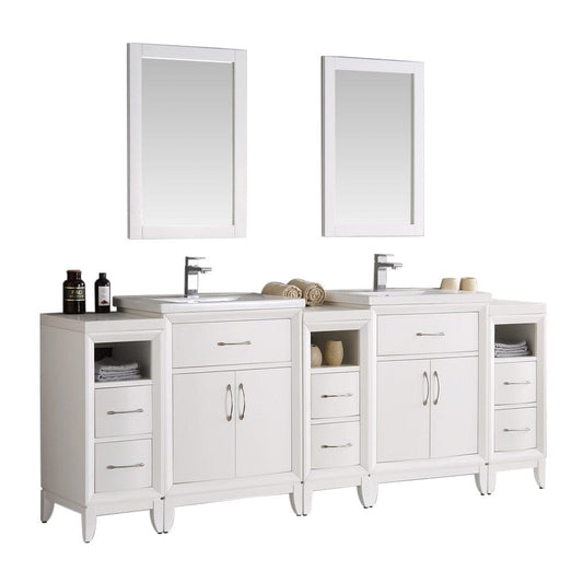 Fresca Cambridge 84" White Double Sink Traditional Bathroom Vanity w/ Mirrors