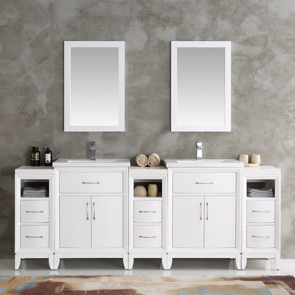 Fresca Cambridge 84 White Double Sink Traditional Bathroom Vanity w/ Mirrors