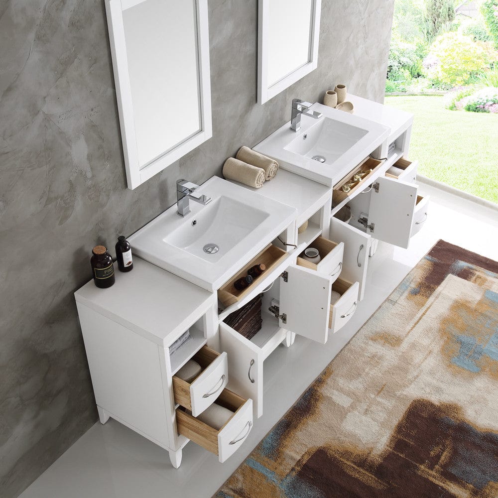 Fresca Cambridge 84 White Double Sink Traditional Bathroom Vanity w/ Mirrors