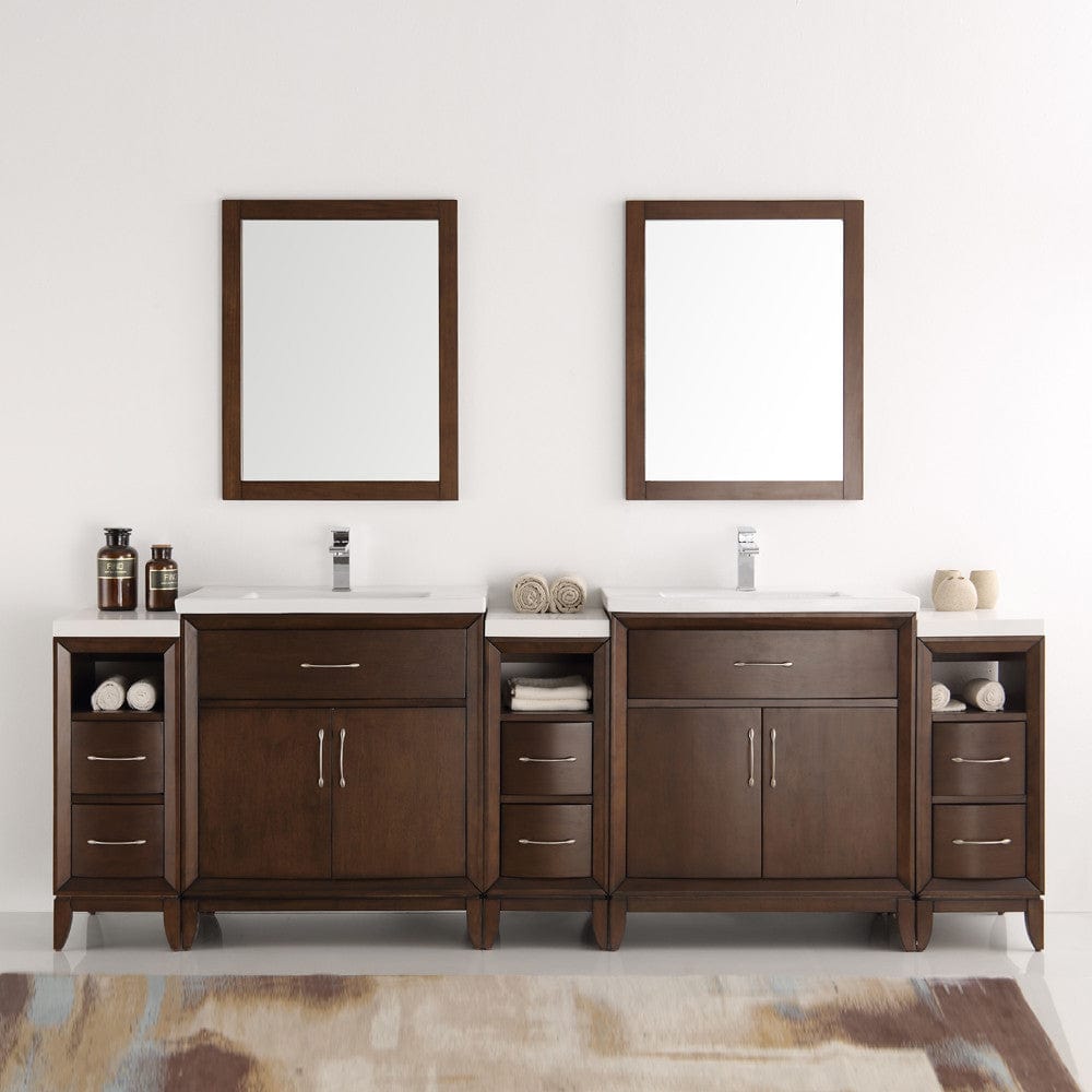 Fresca Cambridge 96 Antique Coffee Double Sink Traditional Bathroom Vanity w/ Mirrors