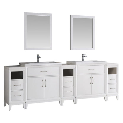 Fresca Cambridge 96" White Double Sink Traditional Bathroom Vanity w/ Mirrors