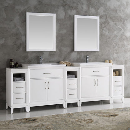 Fresca Cambridge 96 White Double Sink Traditional Bathroom Vanity w/ Mirrors