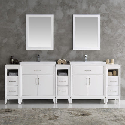 Fresca Cambridge 96 White Double Sink Traditional Bathroom Vanity w/ Mirrors