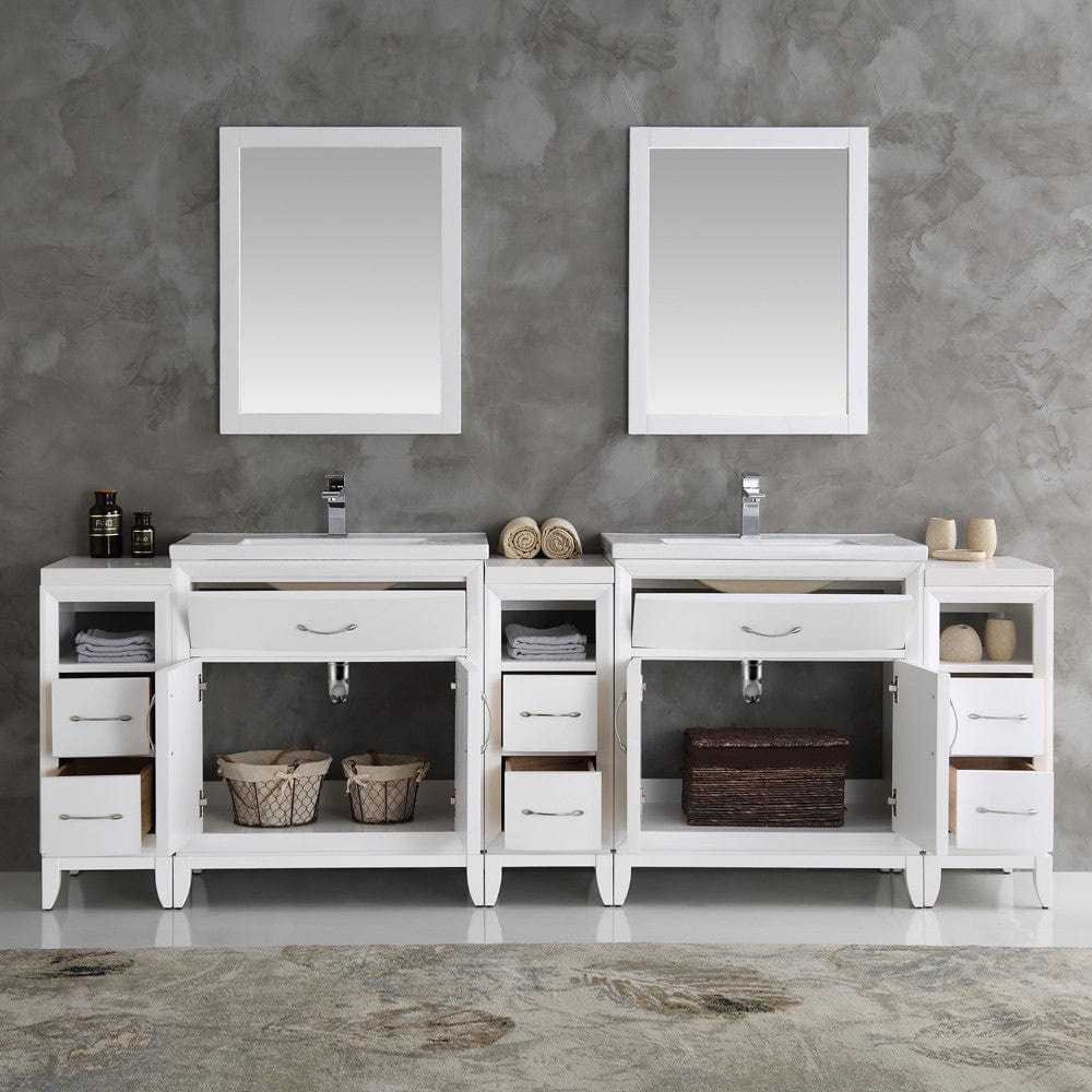 Fresca Cambridge 96 White Double Sink Traditional Bathroom Vanity w/ Mirrors