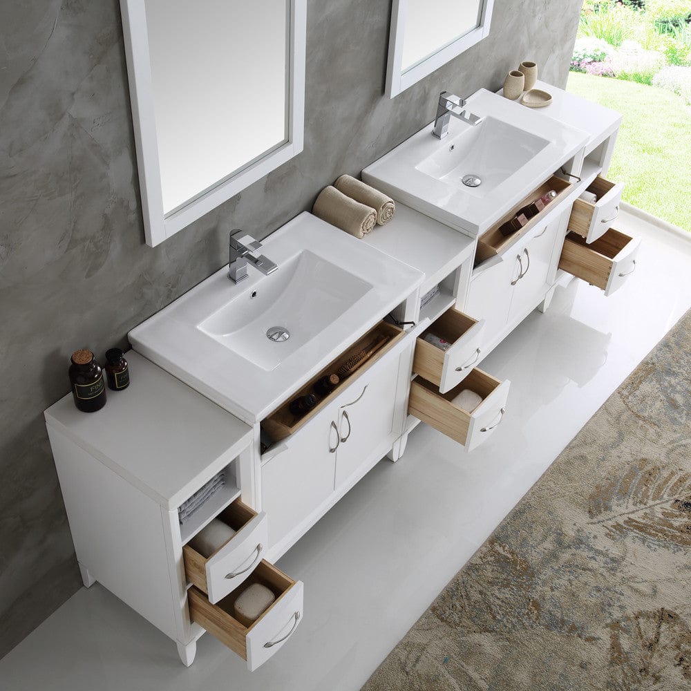 Fresca Cambridge 96 White Double Sink Traditional Bathroom Vanity w/ Mirrors