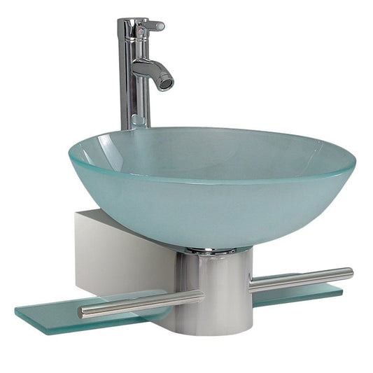 Fresca Cristallino Modern Glass Bathroom Vanity w/ Frosted Vessel Sink