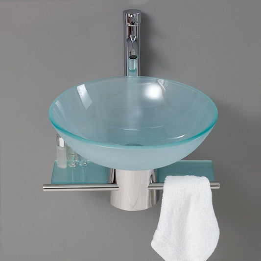 Fresca Cristallino Modern Glass Bathroom Vanity w/ Frosted Vessel Sink
