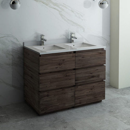 Fresca Formosa 48 Floor Standing Double Sink Modern Bathroom Cabinet w/ Top & Sinks | FCB31-2424ACA-FC-CWH-U