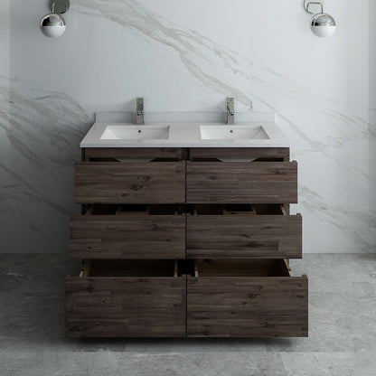 Fresca Formosa 48 Floor Standing Double Sink Modern Bathroom Cabinet w/ Top & Sinks | FCB31-2424ACA-FC-CWH-U