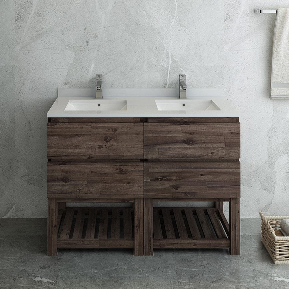 Fresca Formosa 48 Floor Standing Open Bottom Double Sink Modern Bathroom Cabinet w/ Top & Sinks | FCB31-2424ACA-FS-CWH-U