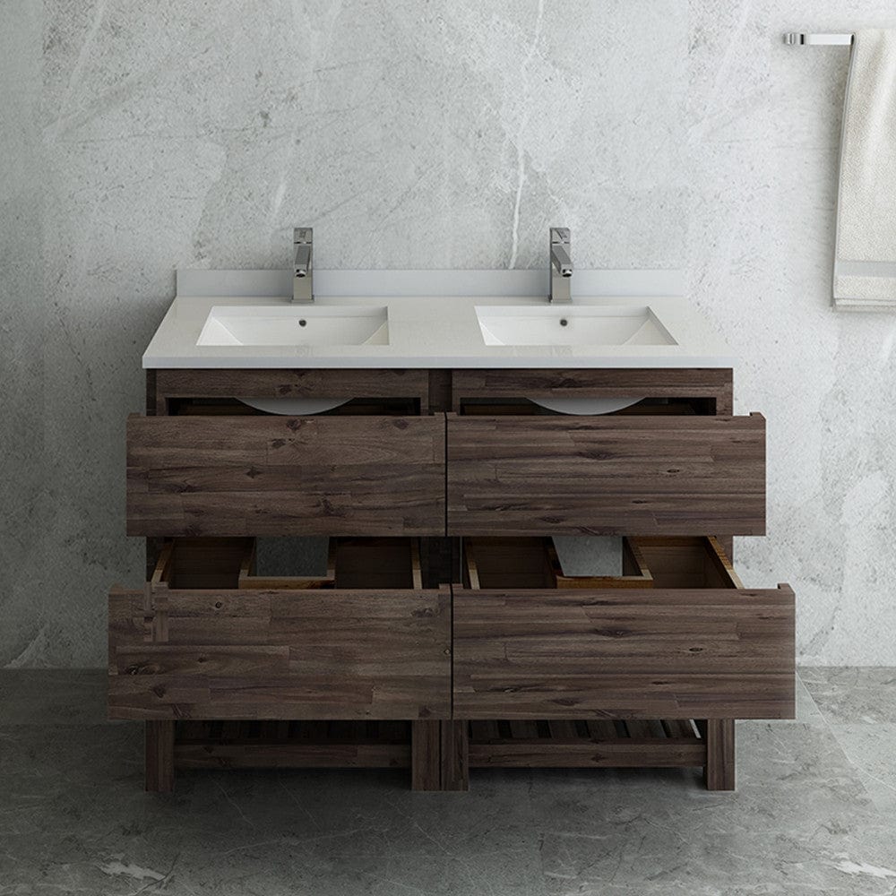 Fresca Formosa 48 Floor Standing Open Bottom Double Sink Modern Bathroom Cabinet w/ Top & Sinks | FCB31-2424ACA-FS-CWH-U